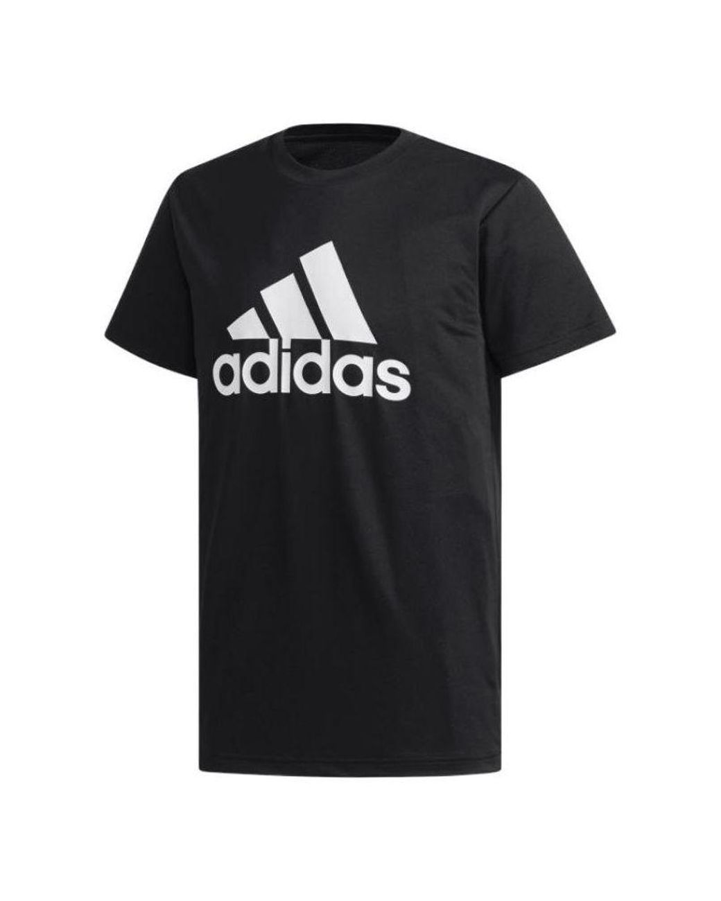 Adidas Black Large Logo Printing Round Neck Pullover Short Sleeve T-Shirt for men