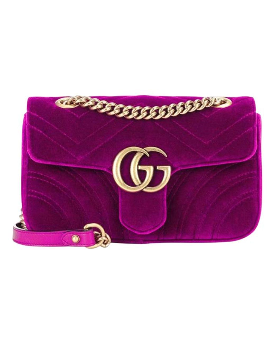 Gucci Purple (Wmns) Gg Marmont Logo Velvet Chain Shoulder Messenger Bag Small Classic