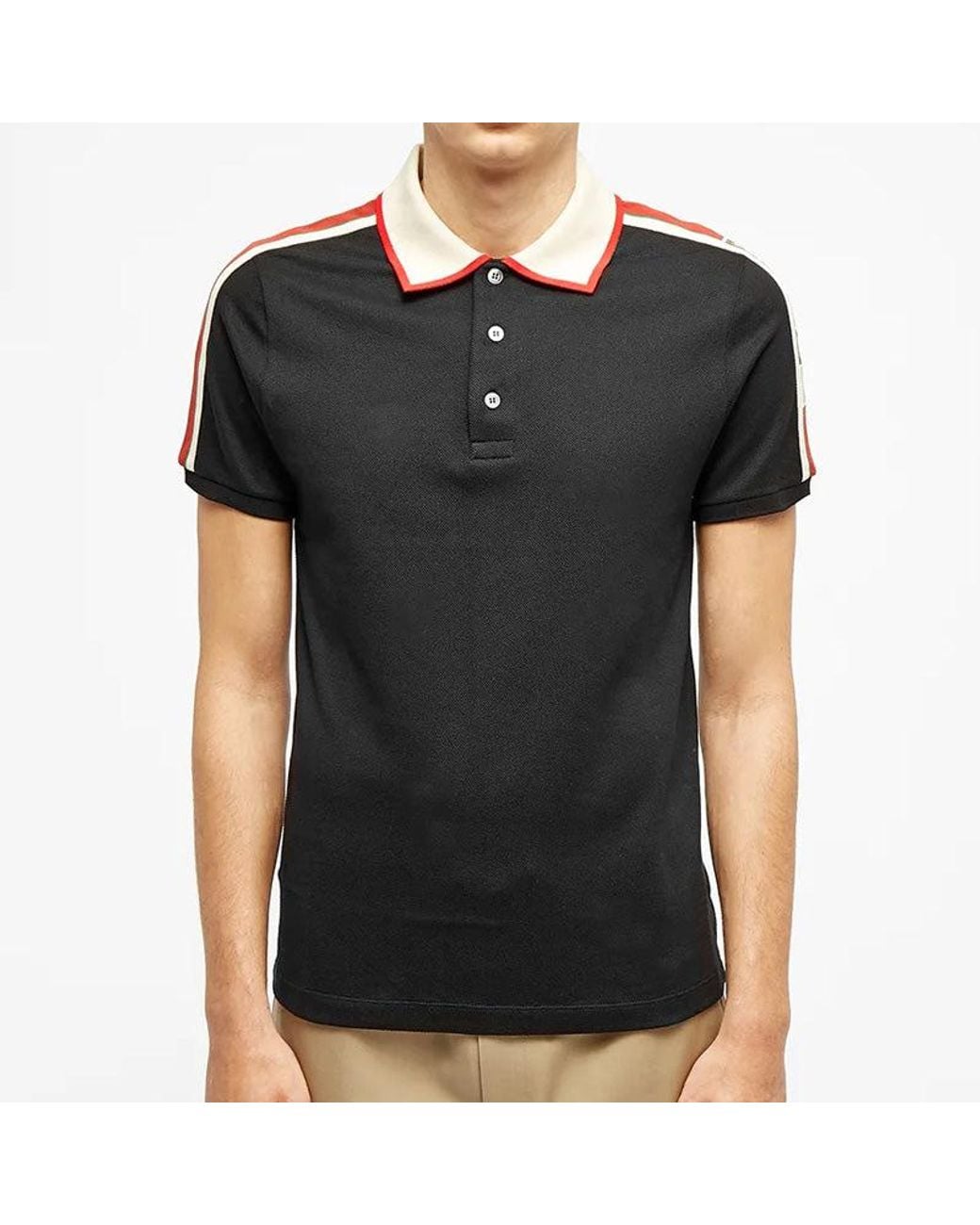 Gucci Black Striped Logo Short-Sleeved Polo Shirt for men