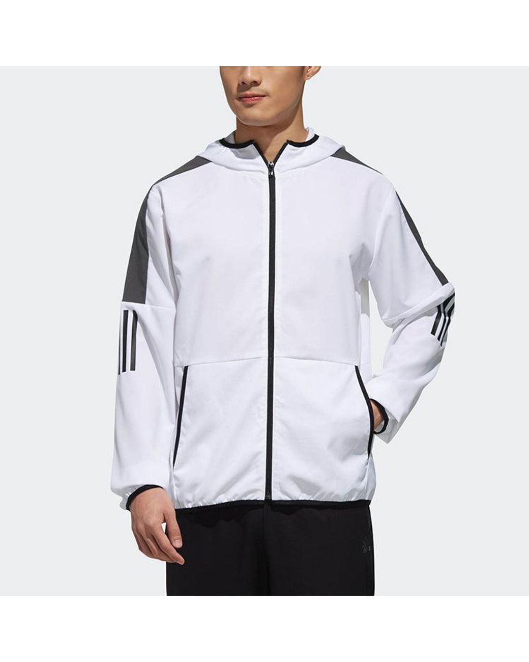 Adidas Blue Casual Sports Contrasting Colors Hooded Woven Jacket for men