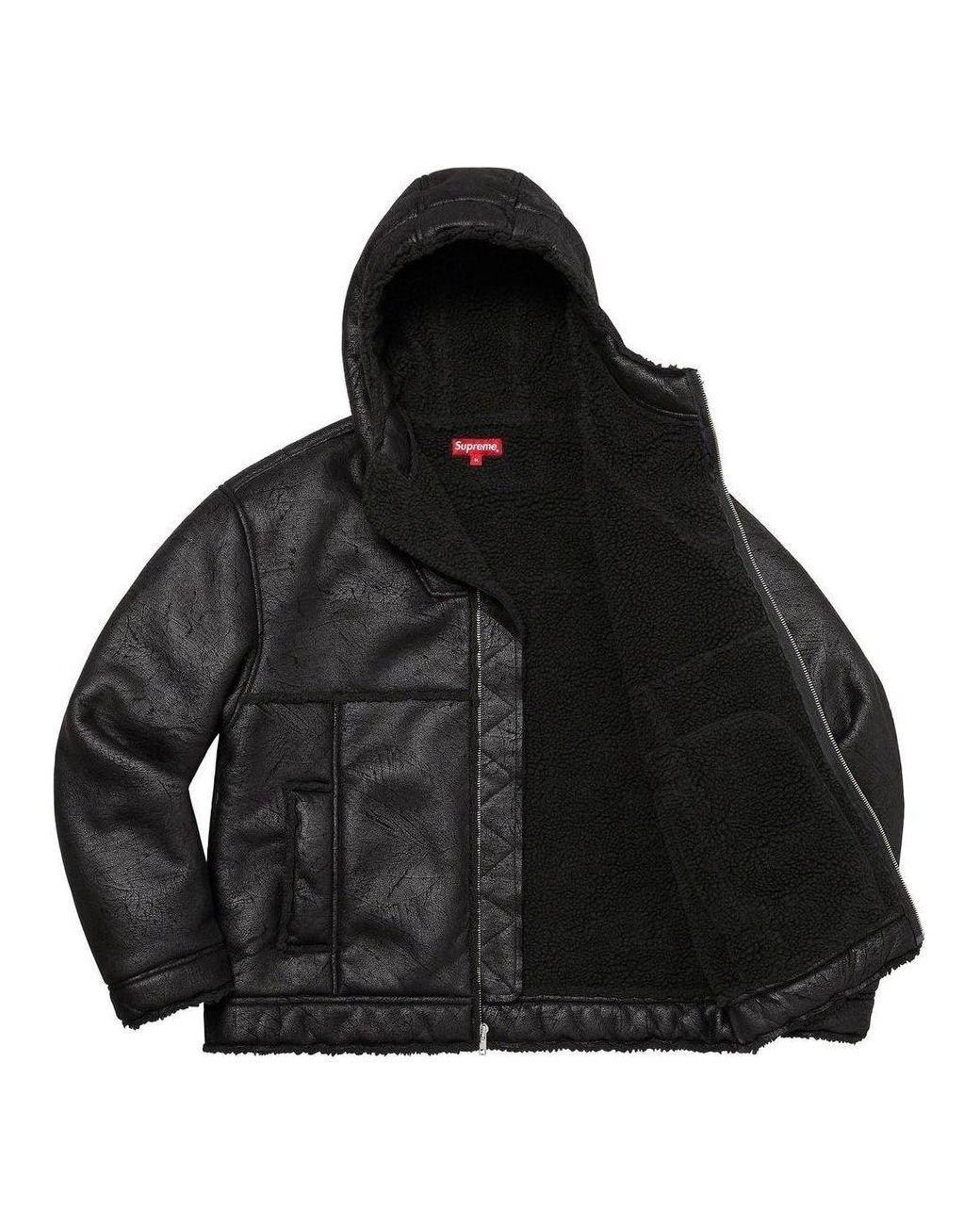 Supreme Faux Shearling Hooded Jacket in Black for Men | Lyst UK