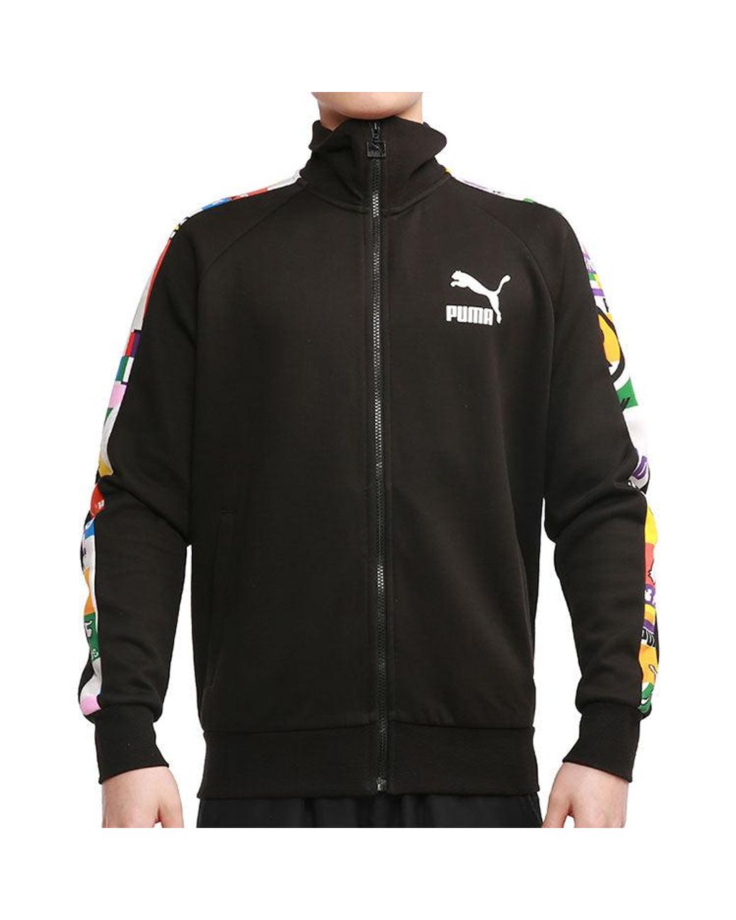 PUMA Black T7 Casual Sports Slim Fit Stand Collar Jacket for men