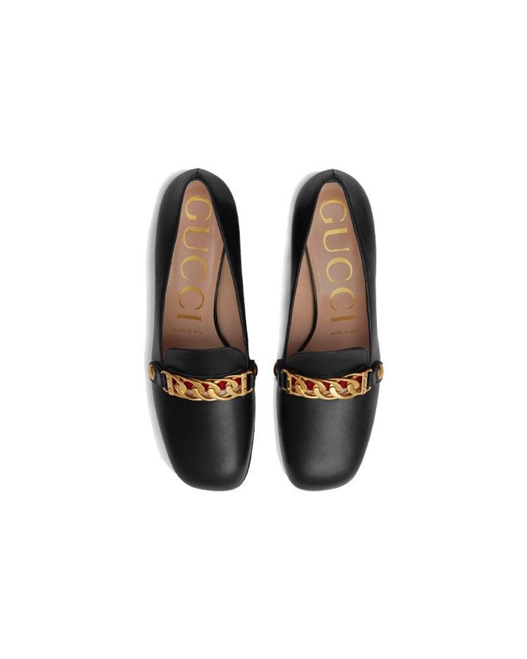 Gucci Black (Wmns) Sylvie Chain-Embellished Leather Mid-Heel Pumps