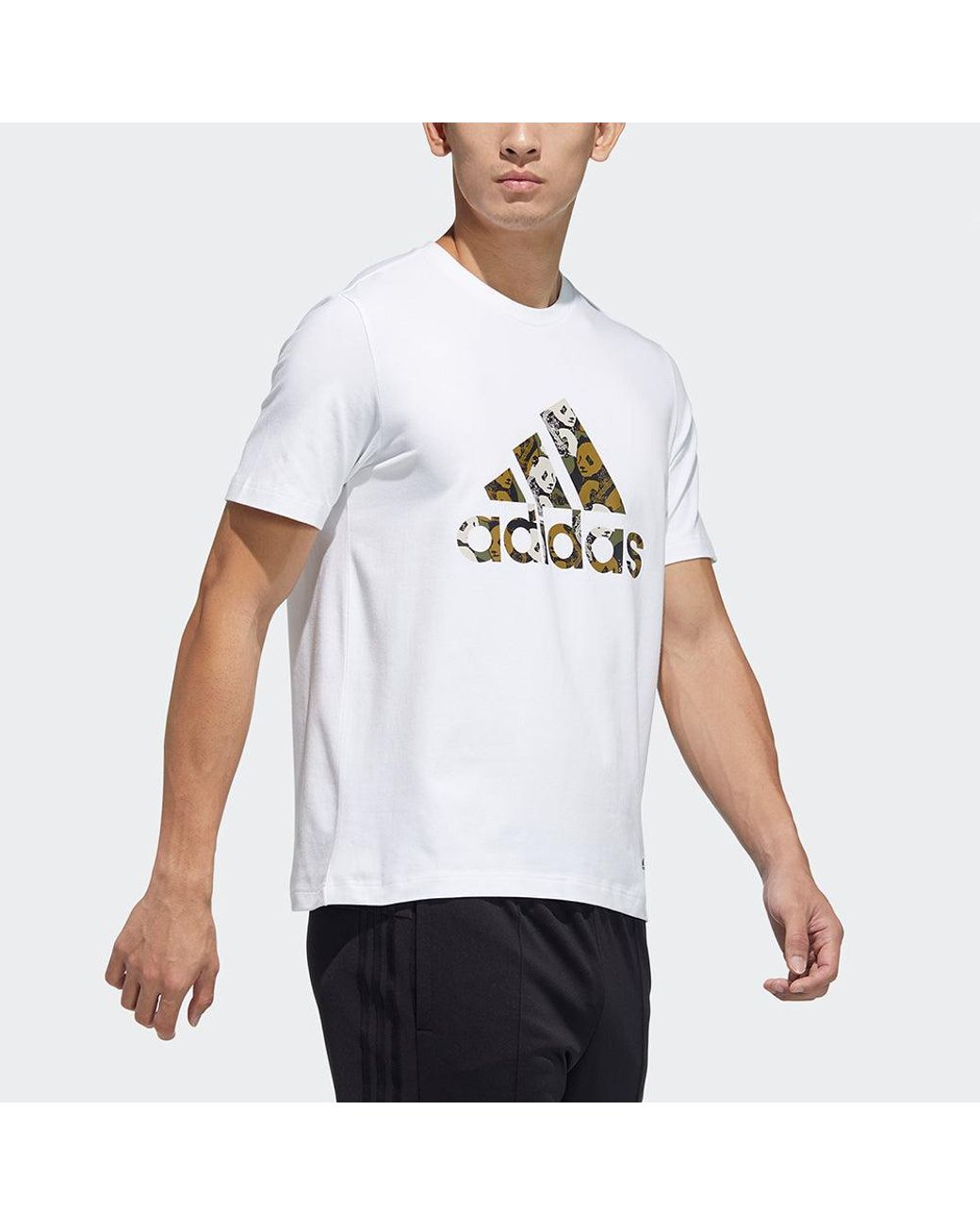 Adidas White China Tee M Panda Crew Neck Sports Short Sleeve