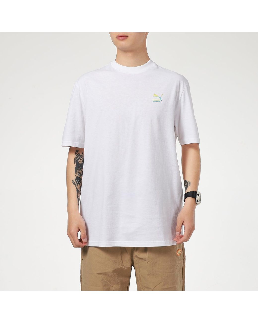PUMA White Classic Logo Tee for men