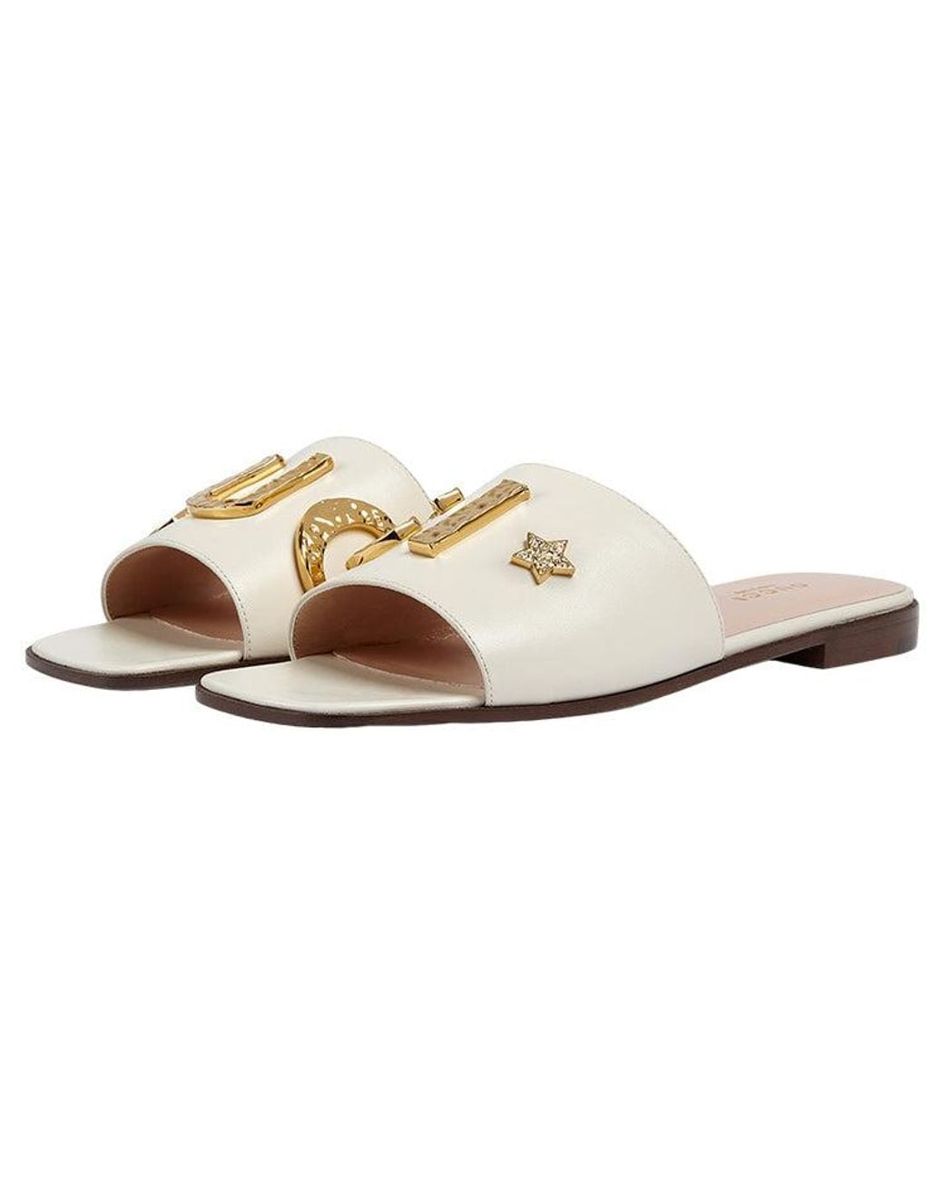 Gucci White (Wmns) Cara Grained Leather Slip-On Sandal 'Off-