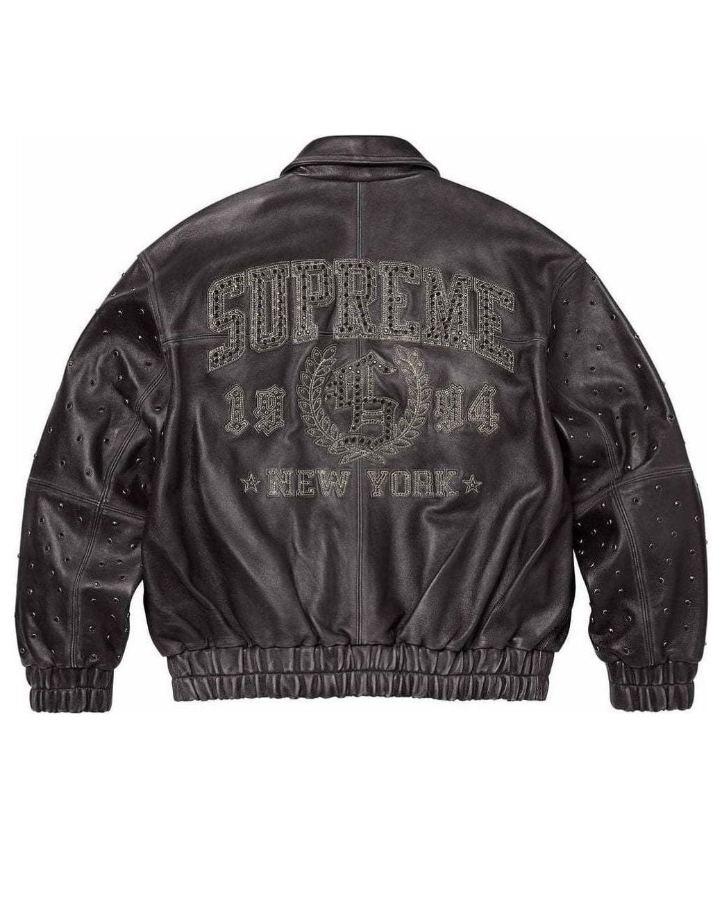 Supreme Gray Gem Studded Leather Jacket for men