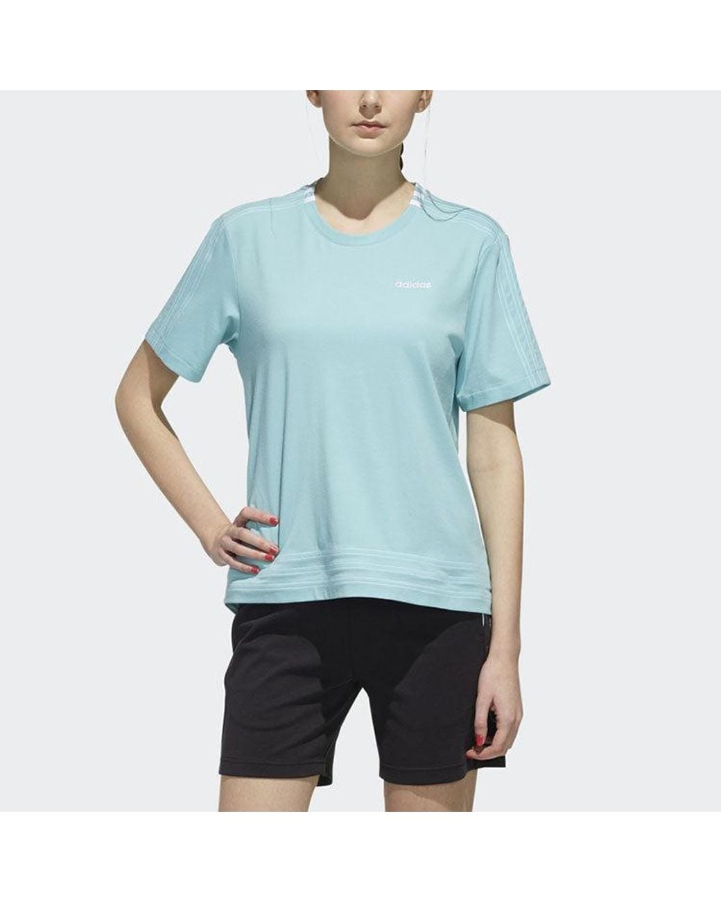 Adidas Blue (Wmns) Neo Logo Printing Training Sports Loose Round Neck Short Sleeve