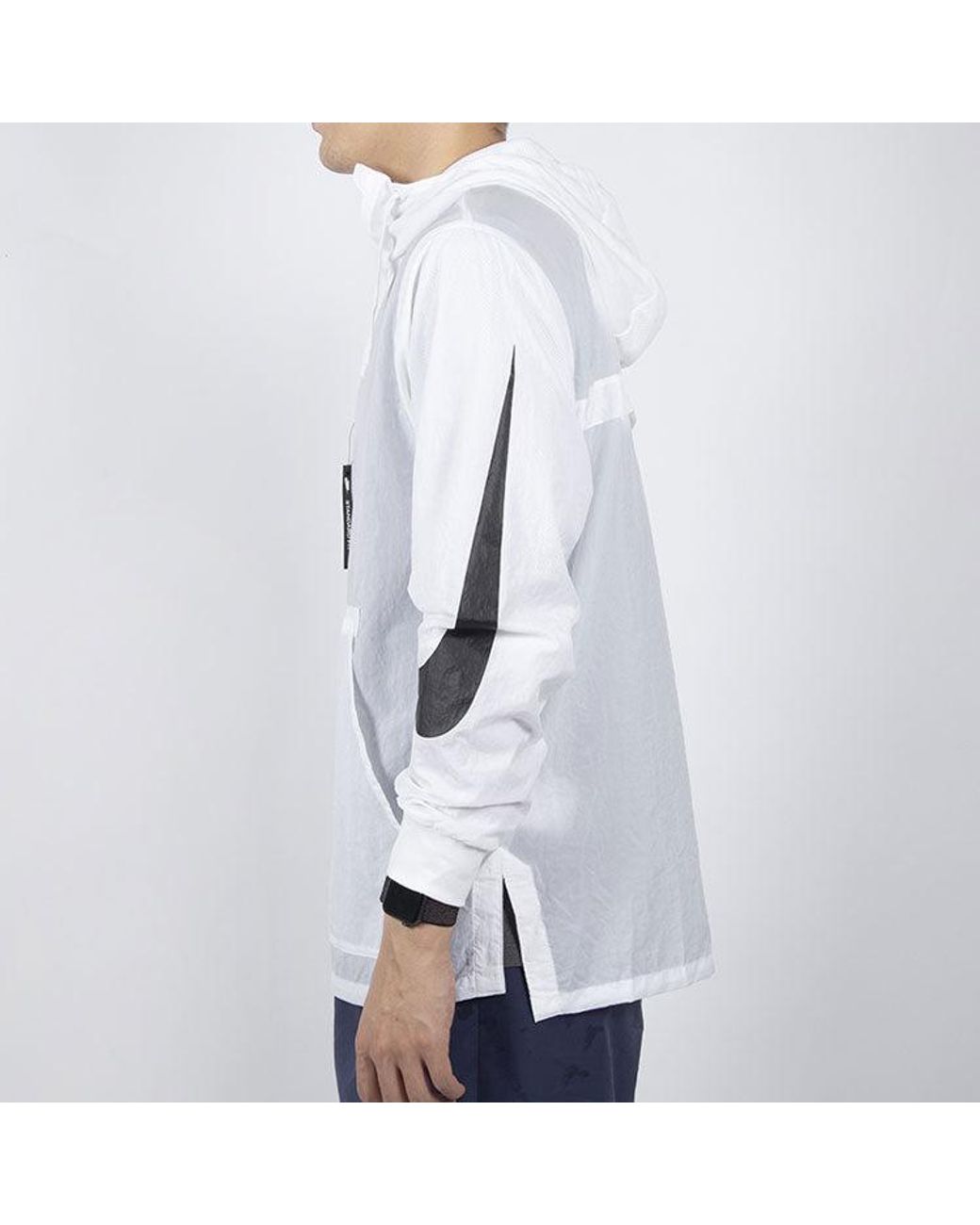 Nike White Big Swoosh Large Logo Half Zipper Hooded Interchange Jacket for men