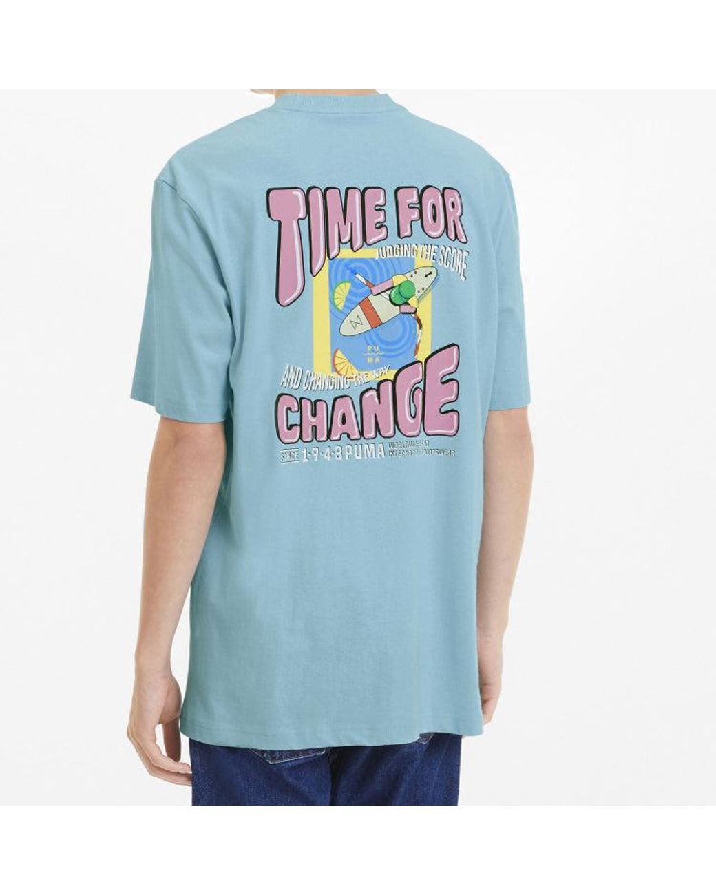 PUMA Blue Downtown Graphic Printed Short Sleeve Tee for men