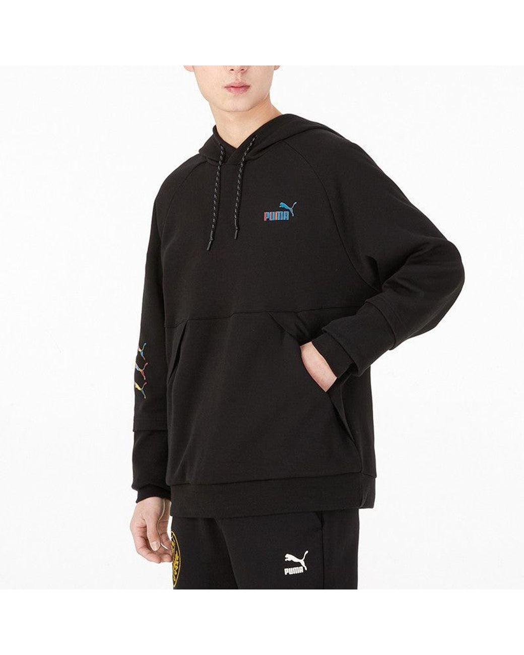 PUMA Black Logo Pattern Printing Loose Couple Style for men