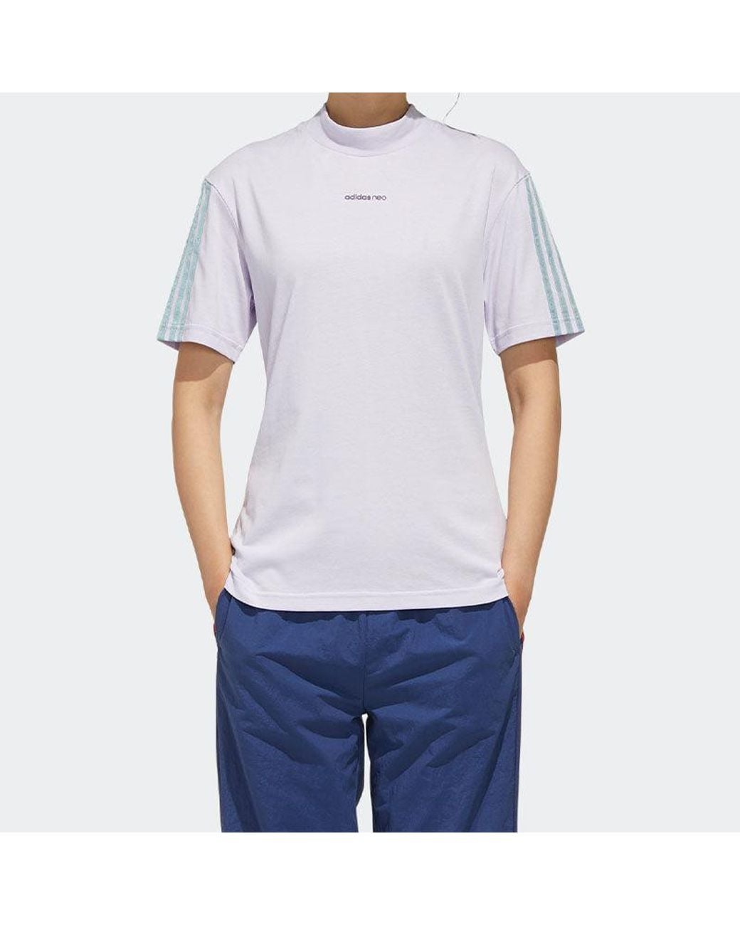 Adidas Purple (Wmns) Neo Athleisure Casual Sports Small Stand Collar Short Sleeve