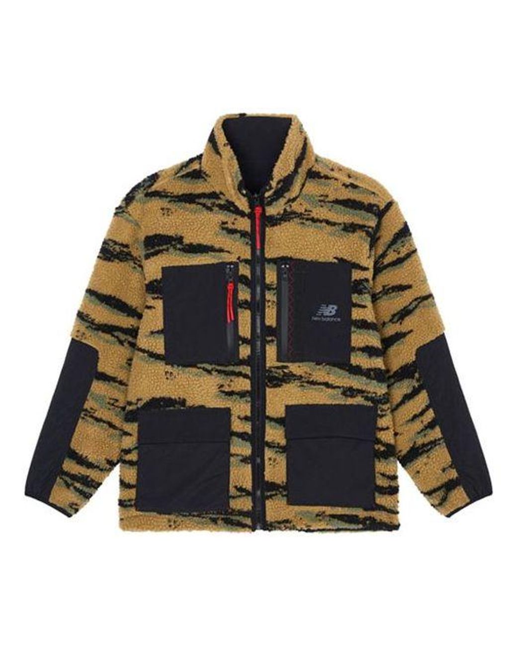 New Balance Black Reversible Fleece Stay Warm Logo Sports Stand Collar Jacket for men