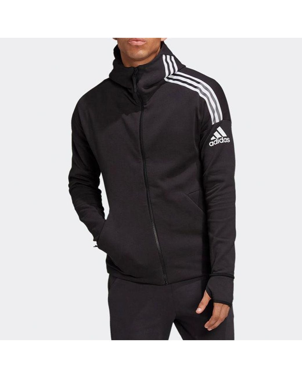 Adidas Black Zne 3-Stripes Hooded Jacket for men