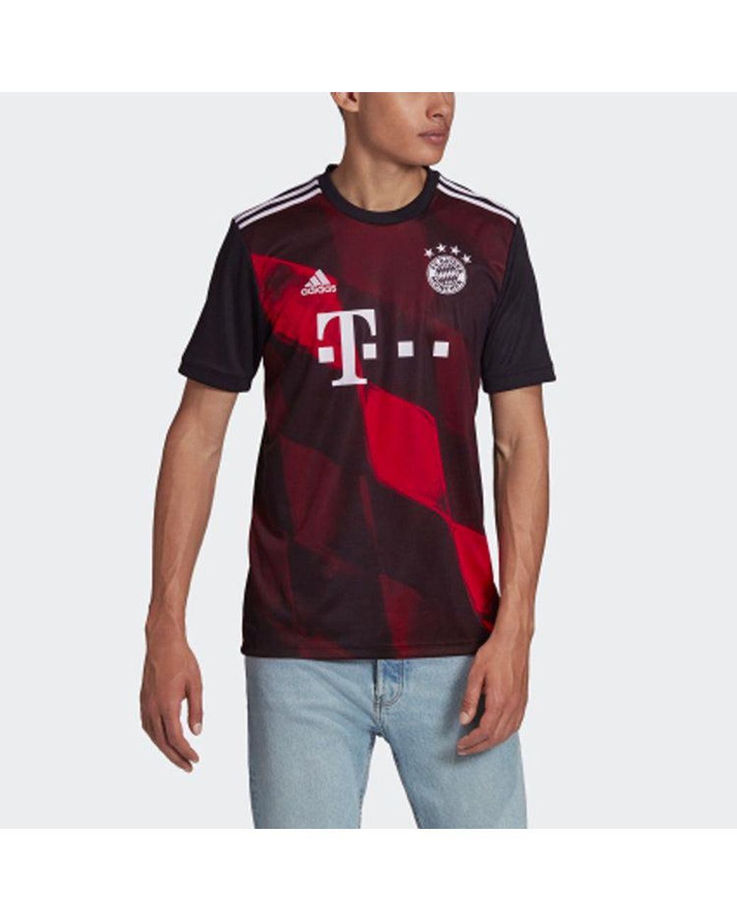 Adidas Red Soccer/Football Sports Jersey Short Sleeve Bayern Munich Away Fan Edition Couple Style