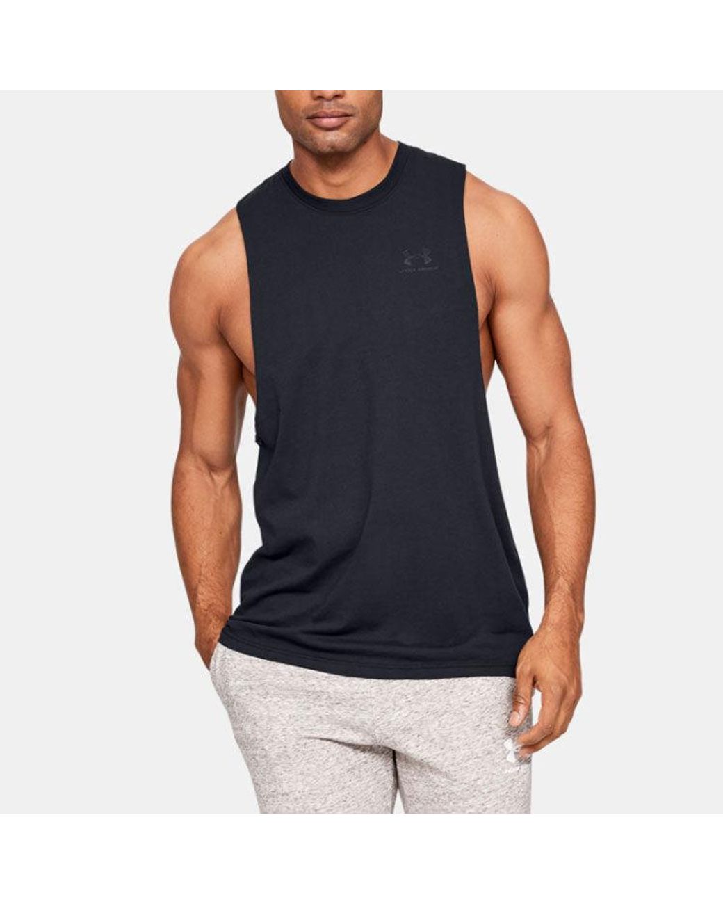 Under Armour Blue Sportstyle Left Chest Cut-Off Tank Top for men