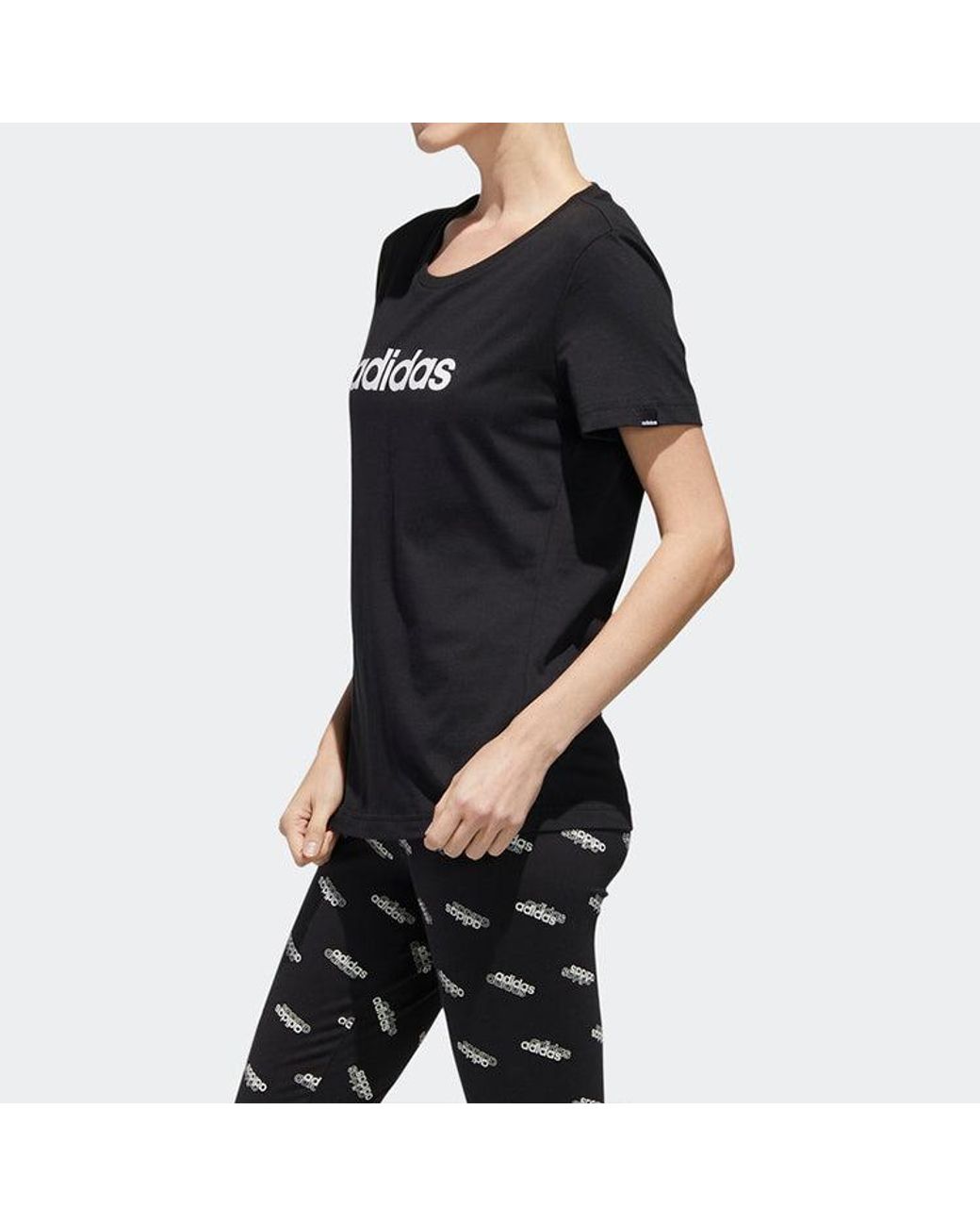 Adidas Black (Wmns) Alphabet Logo Printing Training Sports Short Sleeve
