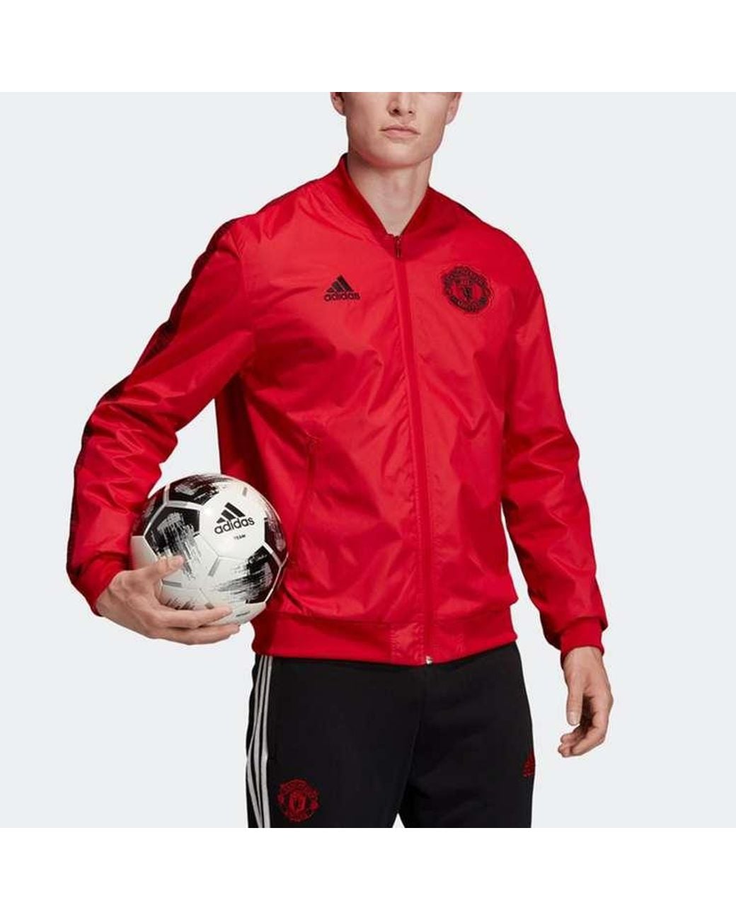 Adidas Red Soccer/Football Manchester United Long Sleeves Zipper Jacket Sports for men