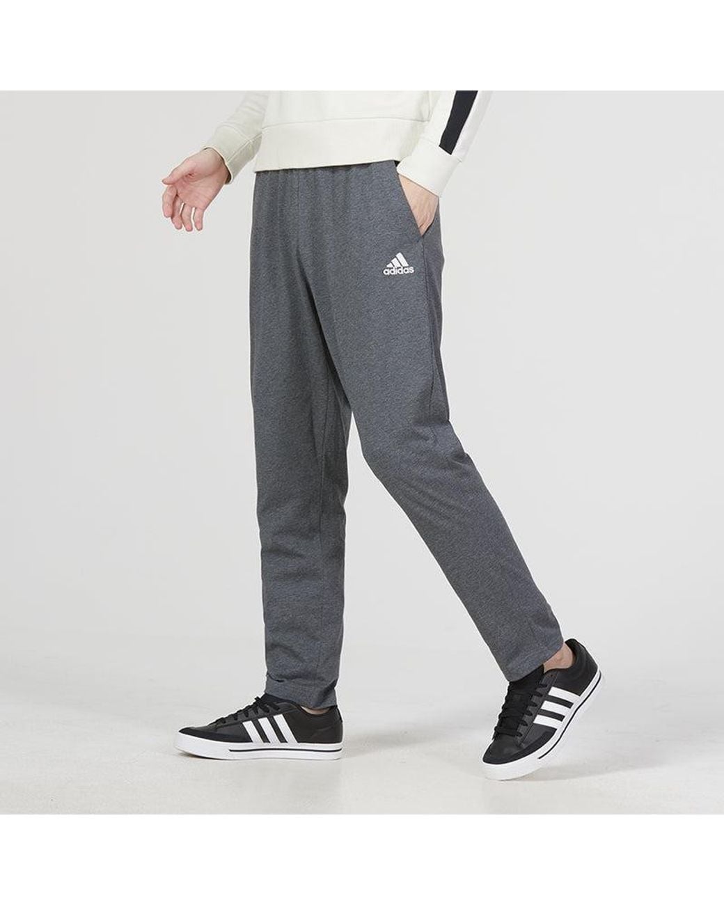 Adidas Gray Essentials Single Jersey Tapered Open Hem Pants for men