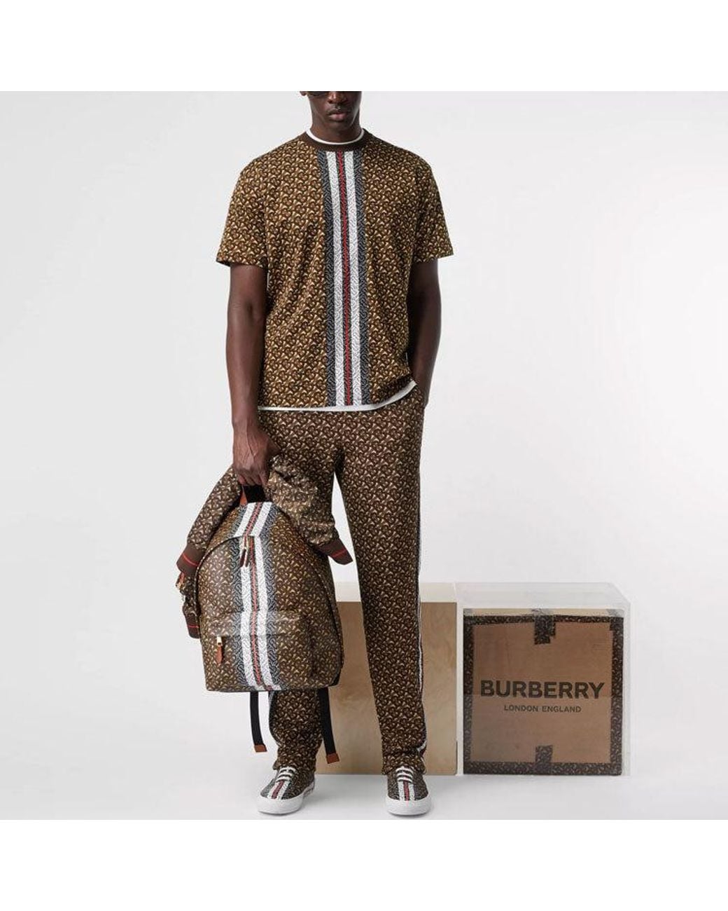 Burberry Brown Logo Stripe Printing Short Sleeve for men