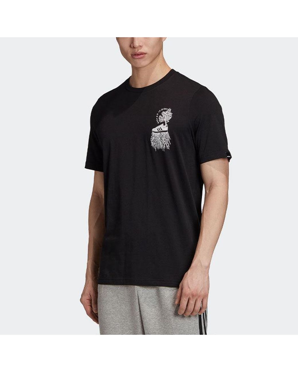 Adidas Black Ris T Sports Training Printing Logo Round Neck Short Sleeve for men