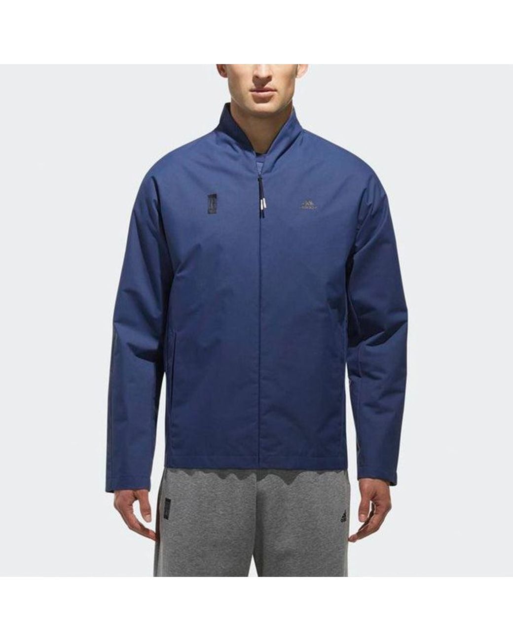 Adidas Blue Logo Printing Solid Color Stand Collar Jacket Autumn for men