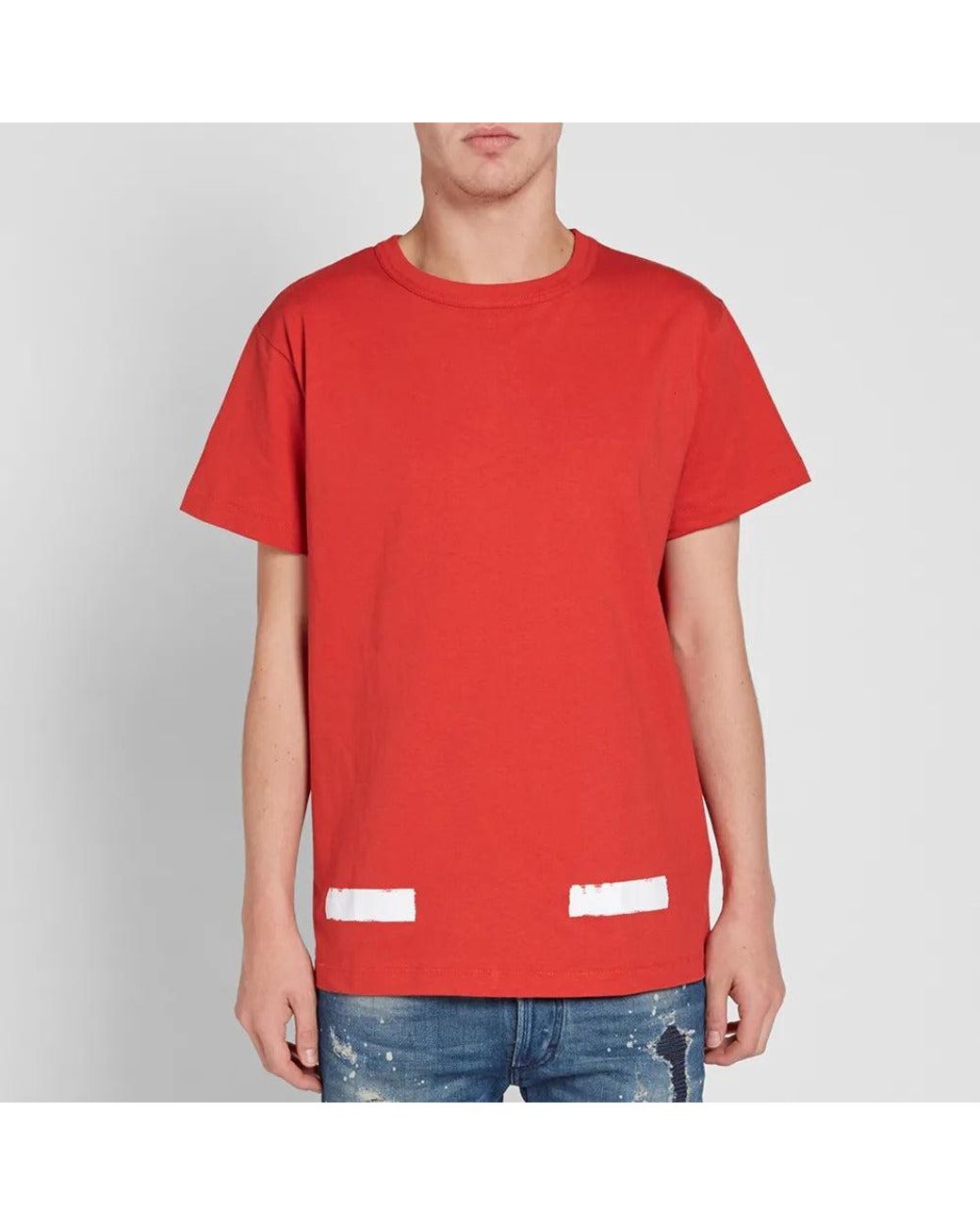 Off-White c/o Virgil Abloh Red Brushed Diagonal S/S T-Shirt for men