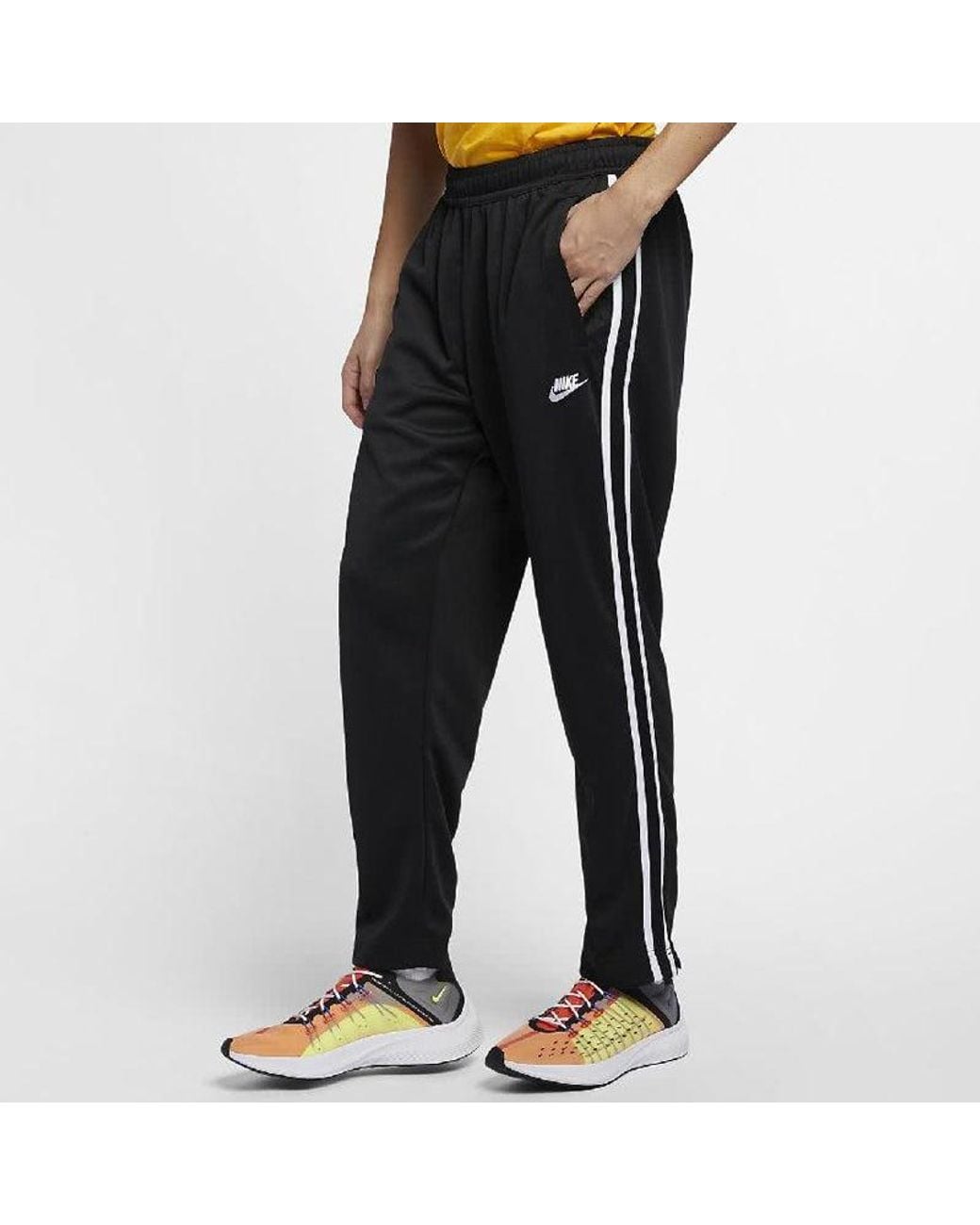 Nike Black Side Stripe Print Pants Foot Zipper Knit Sports Trousers for men