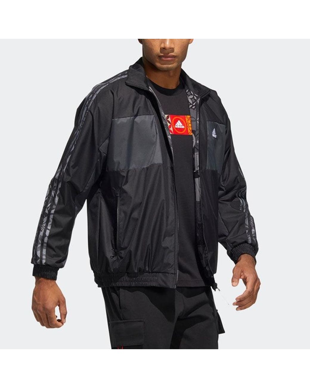Adidas Black Limited Reversible Fleece Lined Colorblock Stand Collar Logo Jacket for men
