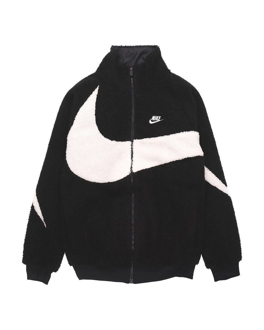 Nike Black Big Swoosh Large Logo Lamb's Wool Stay Warm Stand Collar Jacket for men