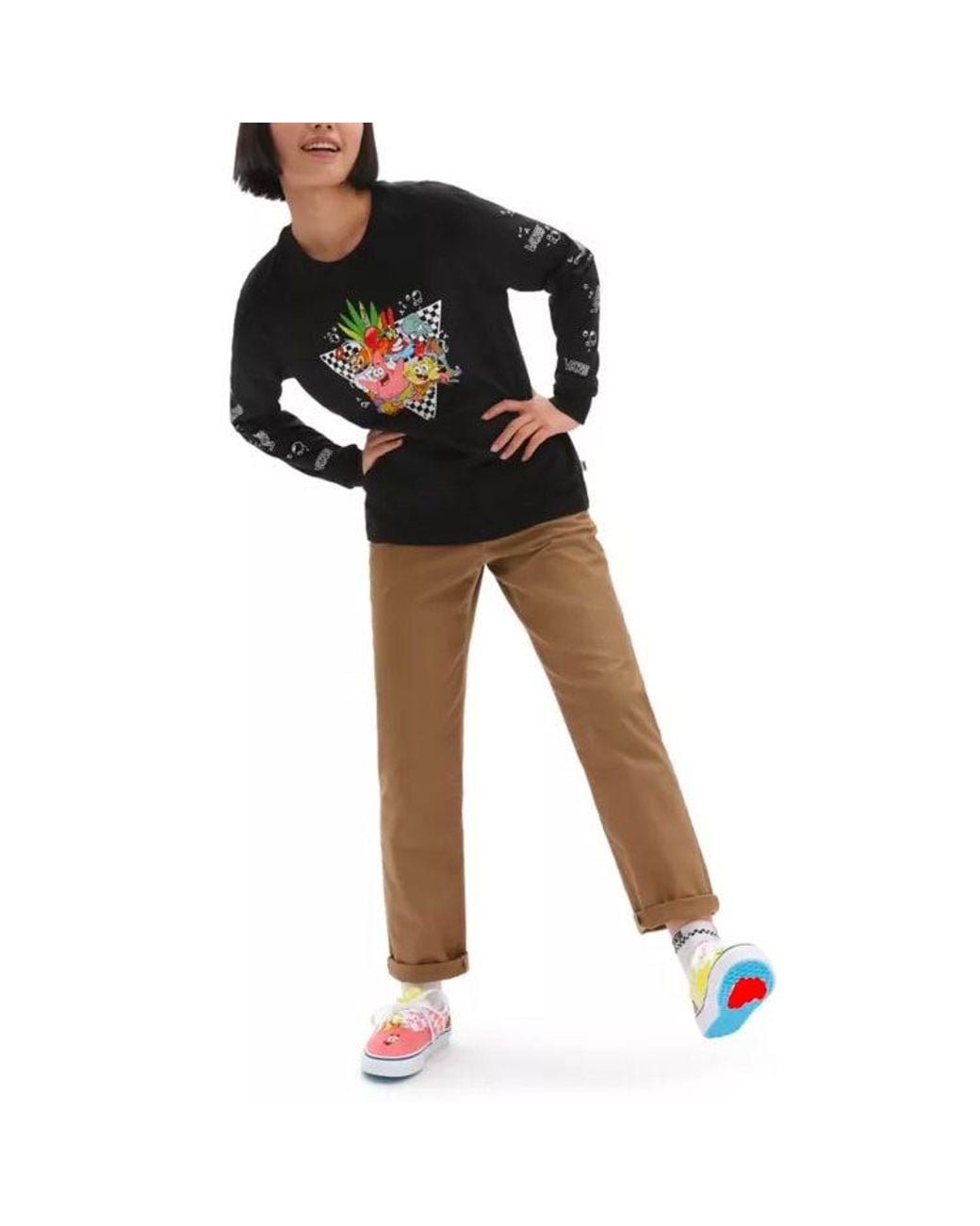 Vans Black (Wmns) X Spongebob Squarepants Printing Round-Neck Sweateshirt