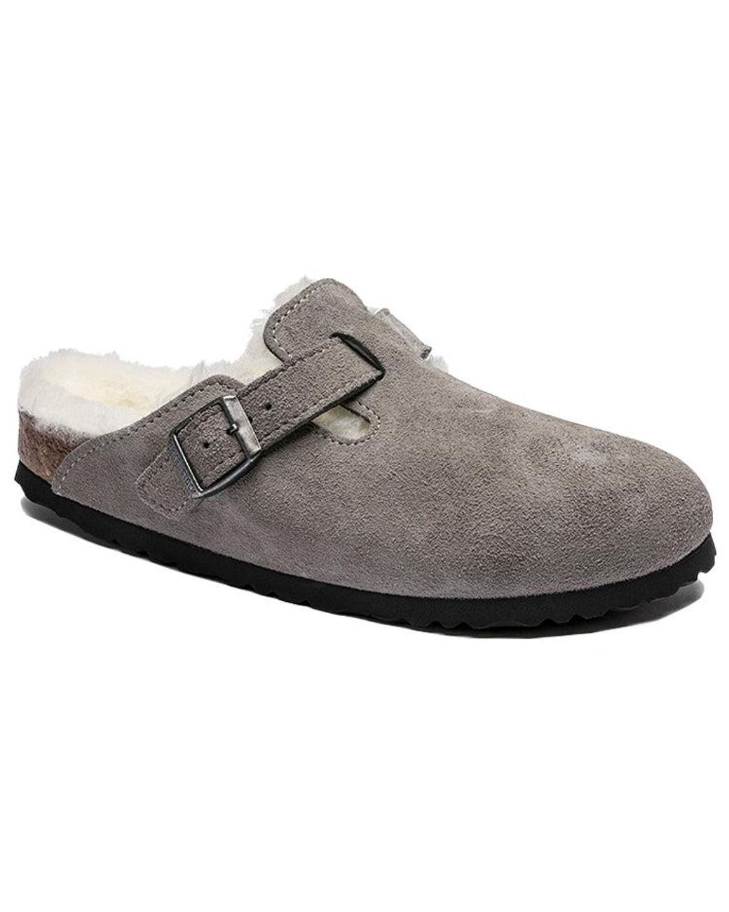 Birkenstock Gray Boston Fur Narrow 'Suede Stone Coin' for men