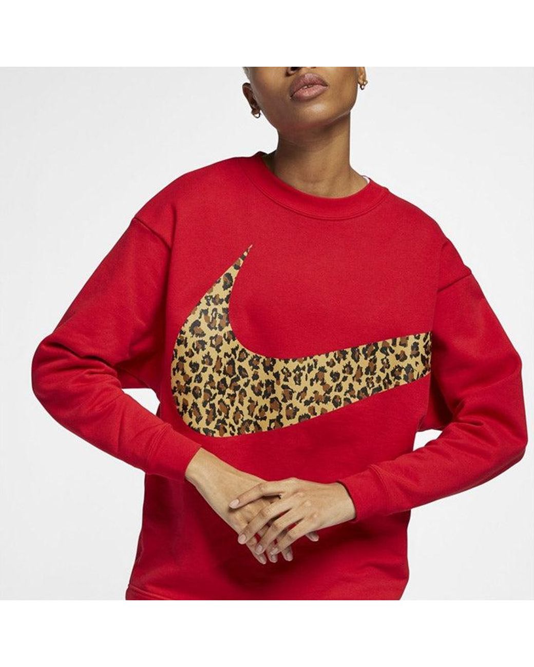 Nike Red (Wmns) Casual Sports Round Neck Pullover