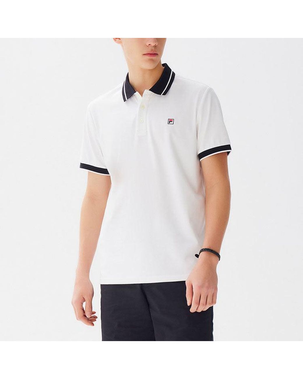Fila White Business Casual Short Sleeve Polo for men