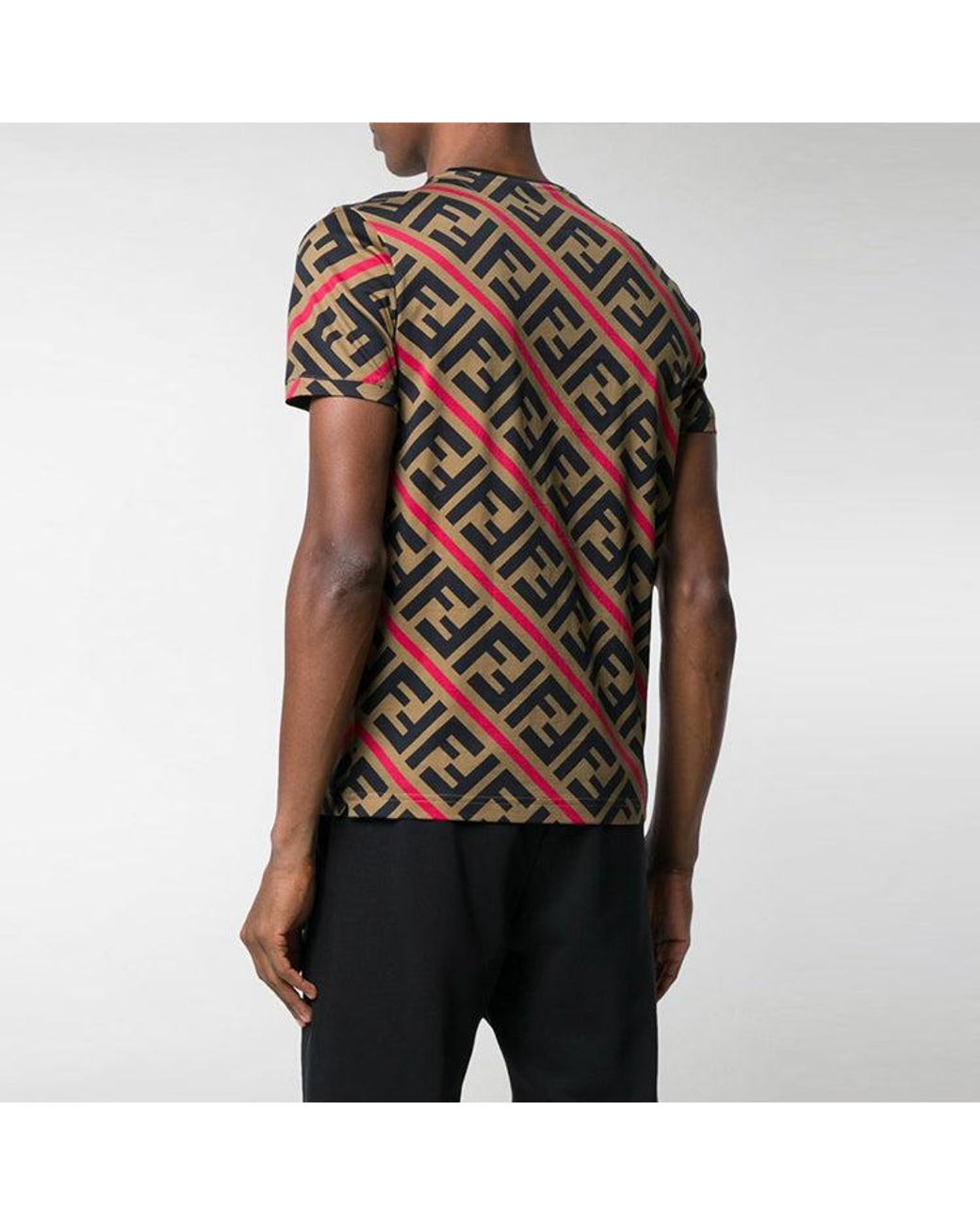 Fendi Black Ss21 Ff Pattern Printing Short Sleeve for men