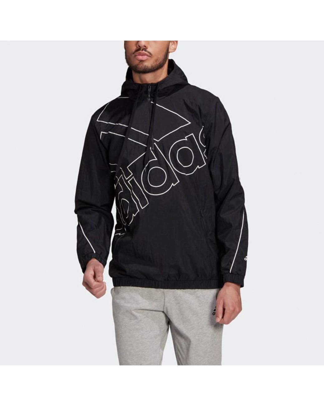 Adidas Black M Favs Q1 Wb Large Logo Printing Sports Hooded Jacket for men