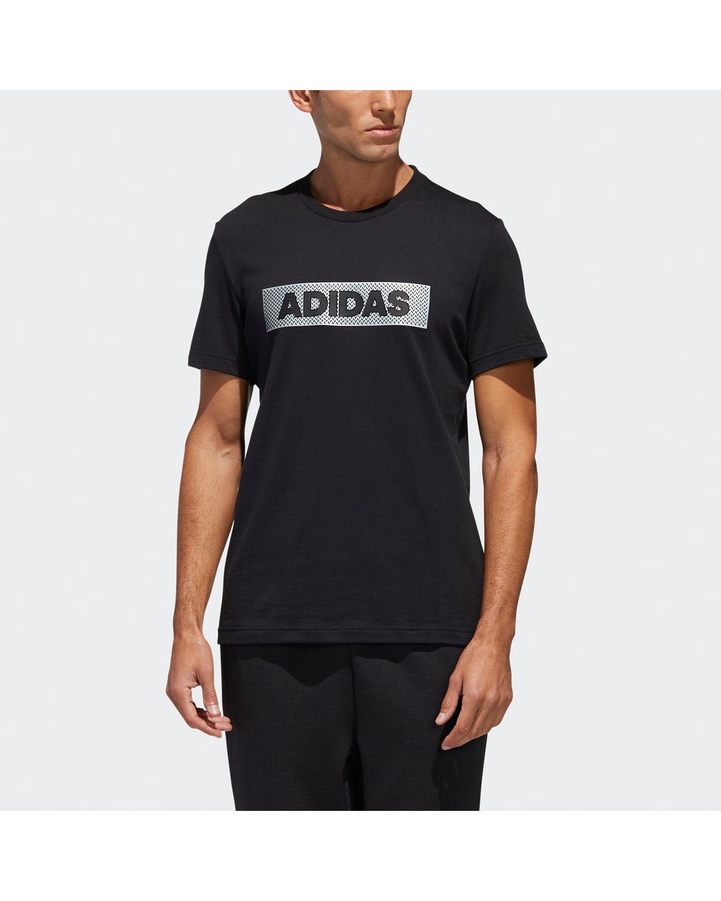 Adidas Black M Gfx T Lng Box Logo Printing Sports Round Neck Short Sleeve for men