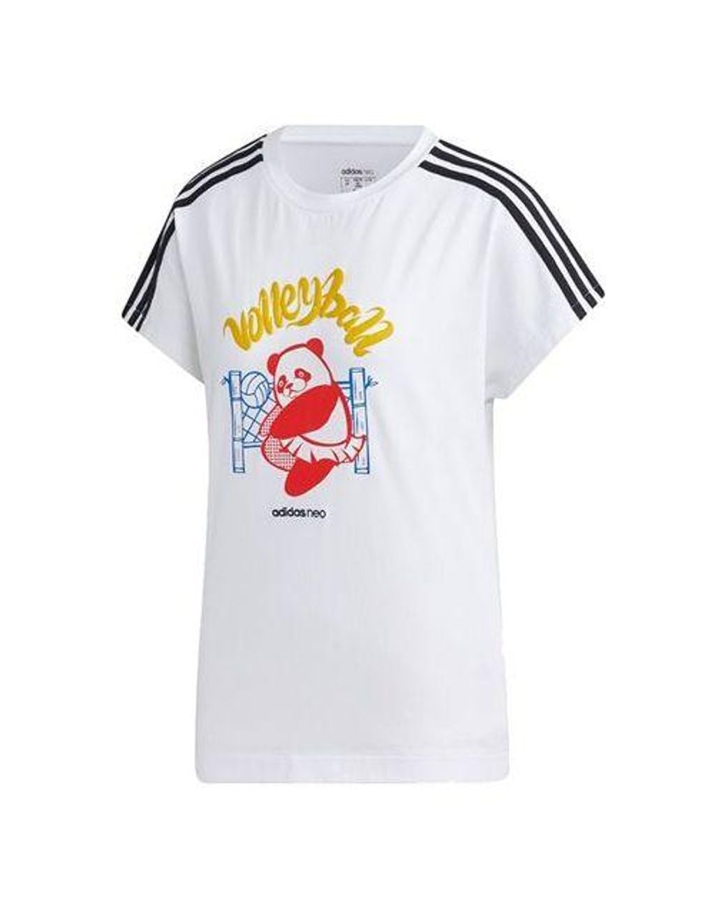 Adidas White (Wmns) Neo Panda Tee Printing Loose Short Sleeve