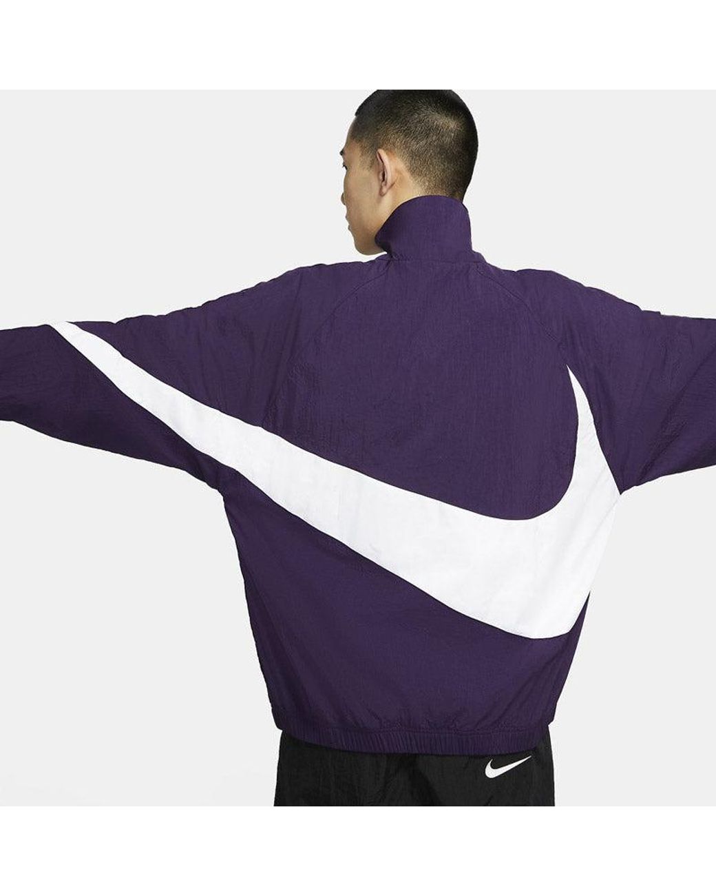 Nike Purple Big Swoosh Sportswear Full Cardigan Woven Stand Collar Jacket For for men