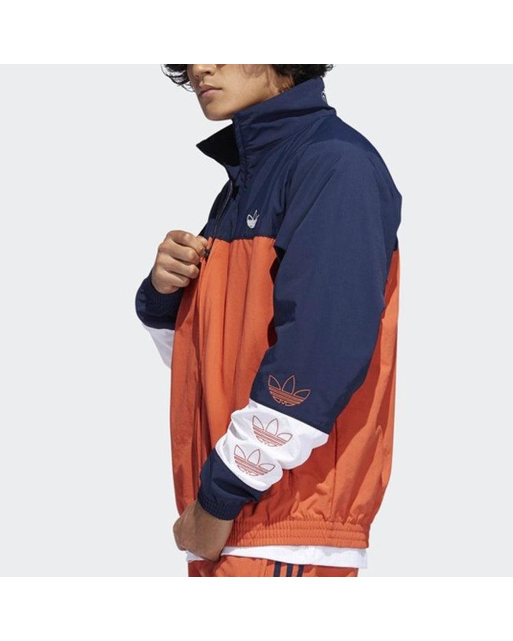 Adidas Blue Originals Casual Cozy Stand Collar Jacket Colorblock for men