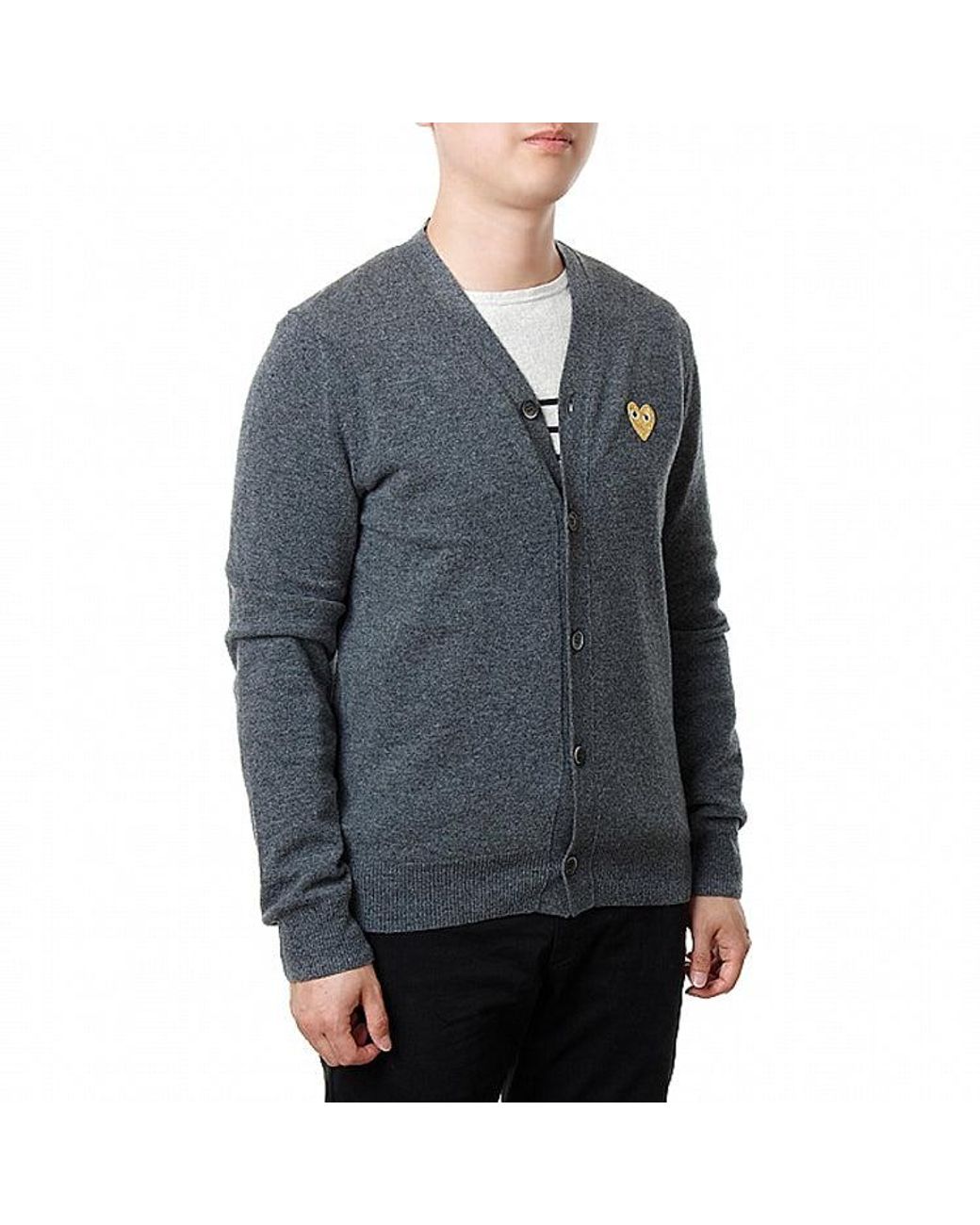 COMME DES GARÇONS PLAY Gray Kint Cardigan Emblem for men
