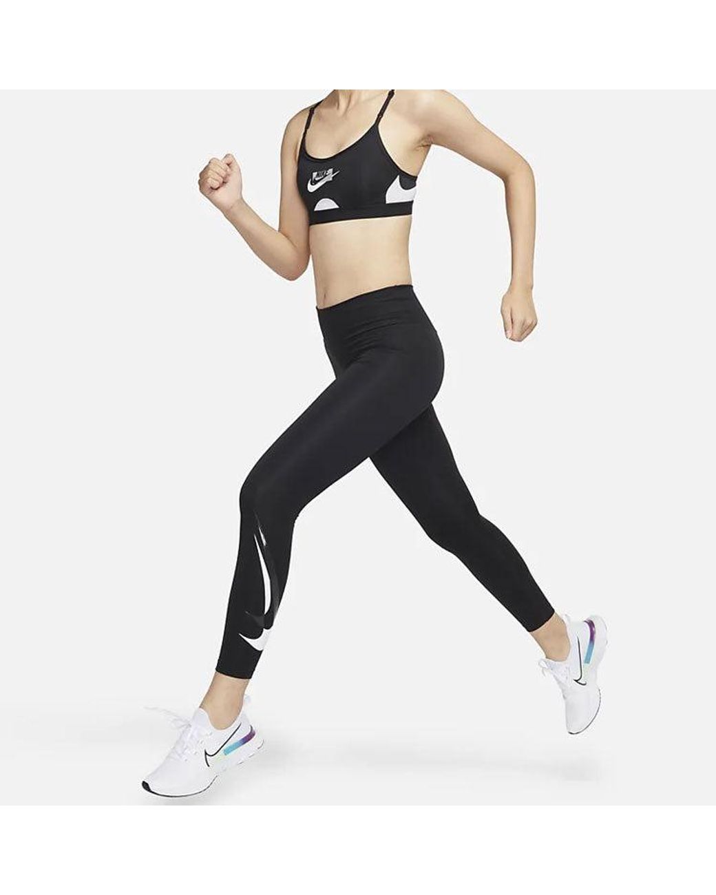 Nike Black (Wmns) Mid Waist Running Tight Sports Training Gym Pants/Trousers/Joggers