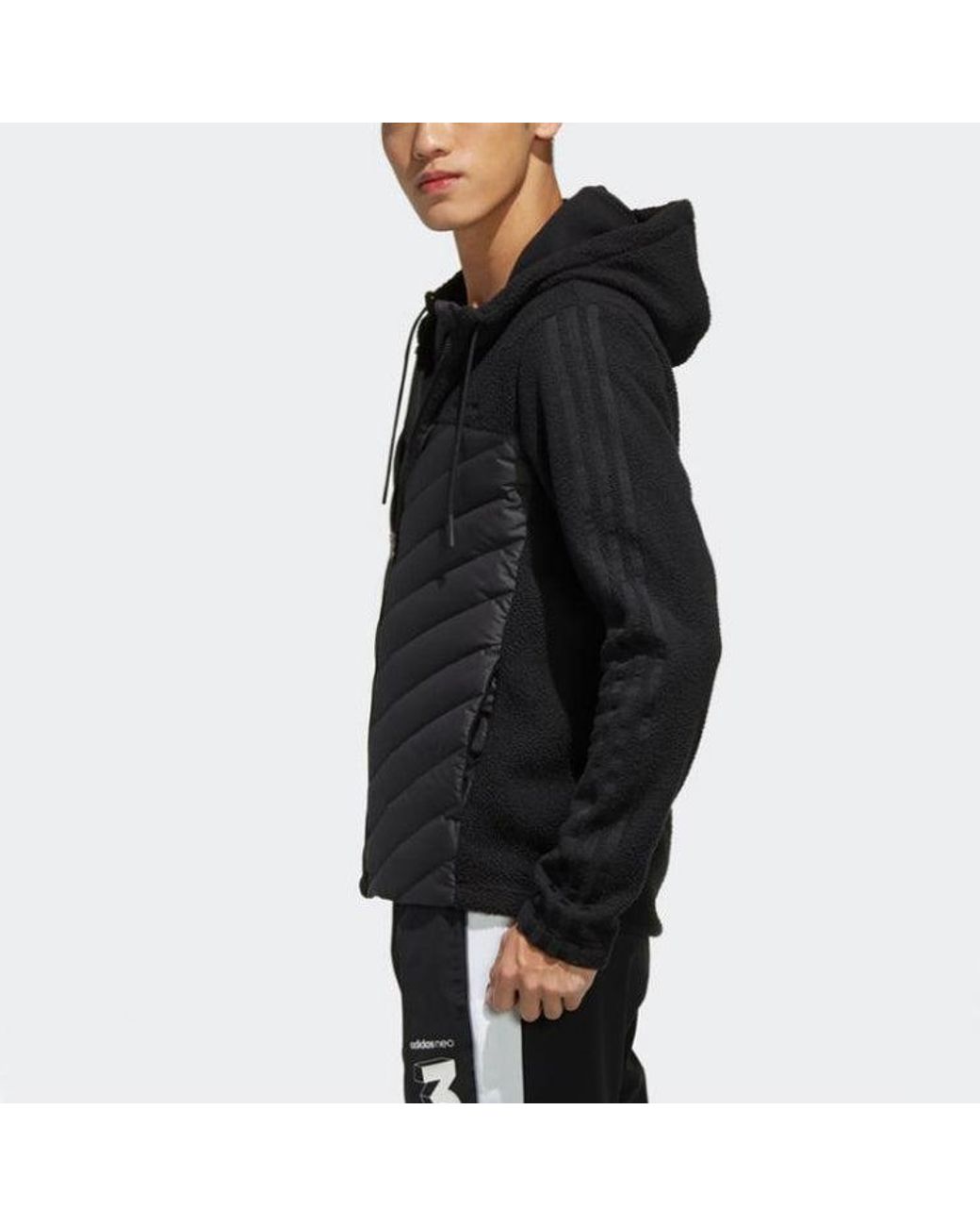 Adidas Black Neo M Dly Dwn Jkt Sports Splicing Fleece Hooded Down Jacket for men