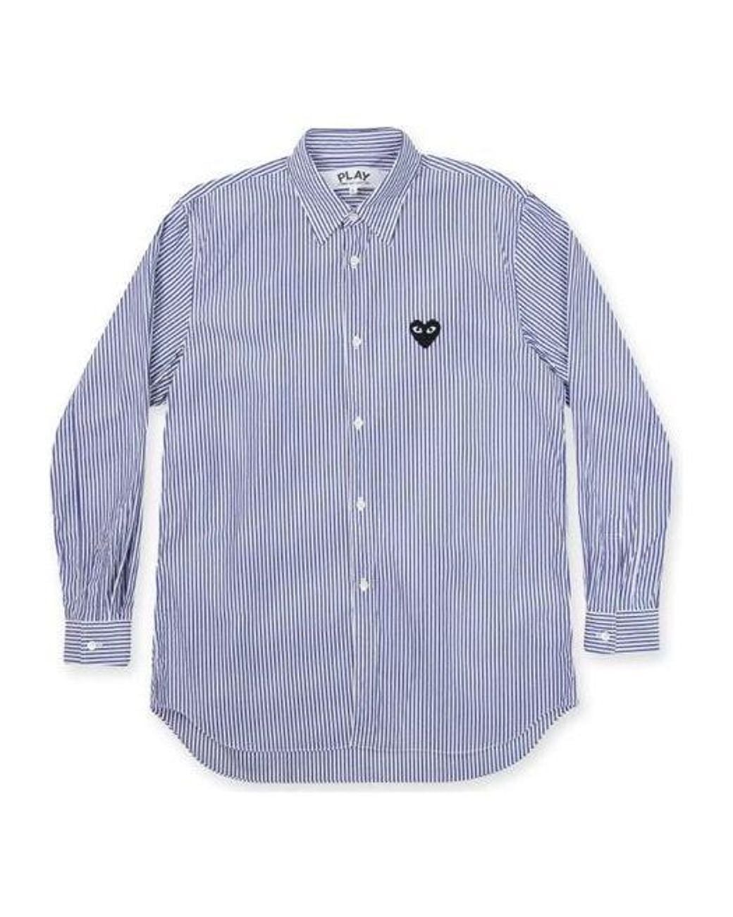 COMME DES GARÇONS PLAY Blue Emblem Striped Button Down for men