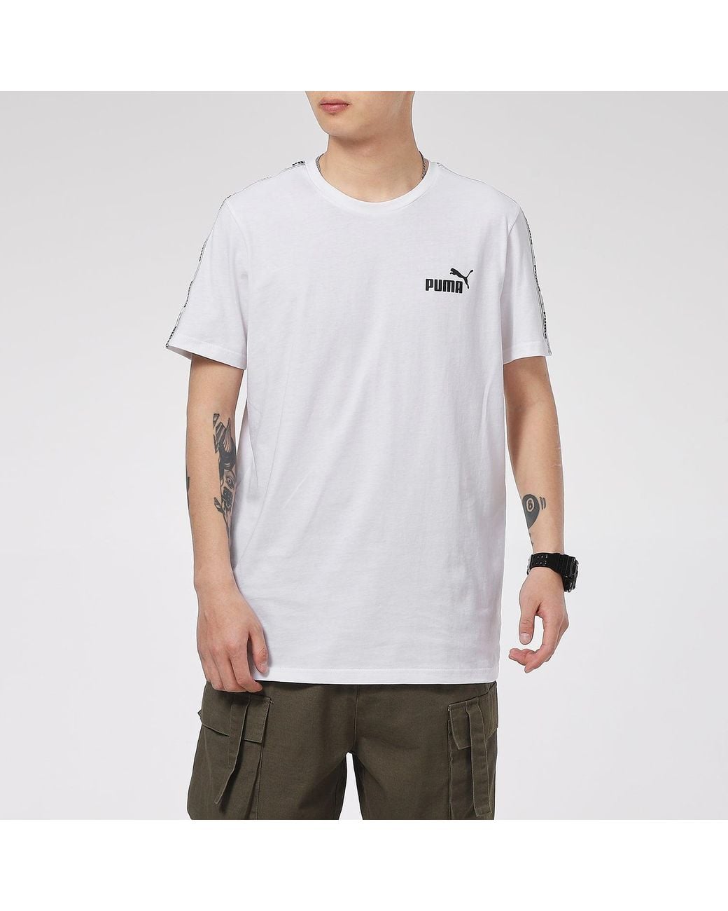 PUMA White Taping Logo T-Shirt for men