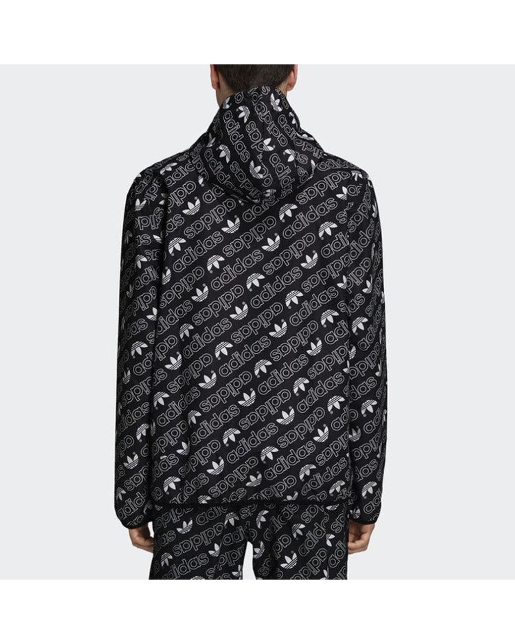 Adidas Blue Originals Full Print Athleisure Casual Sports Hooded Woven Windproof Outdoor Jacket for men