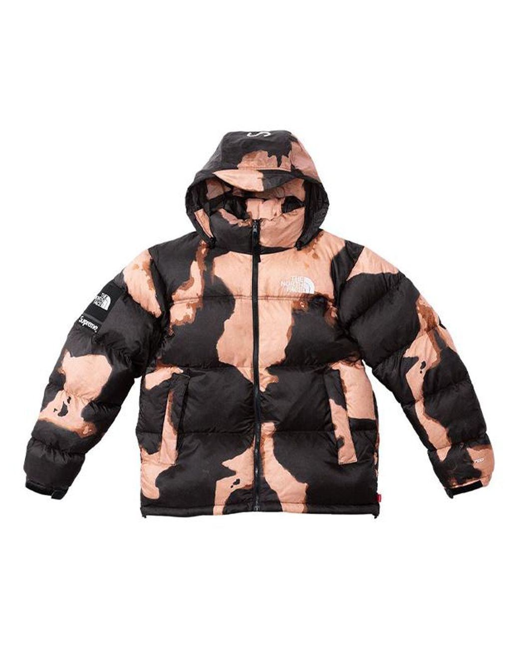 Supreme Black X The North Face Bleached Denim Print Nuptse Jacket for men