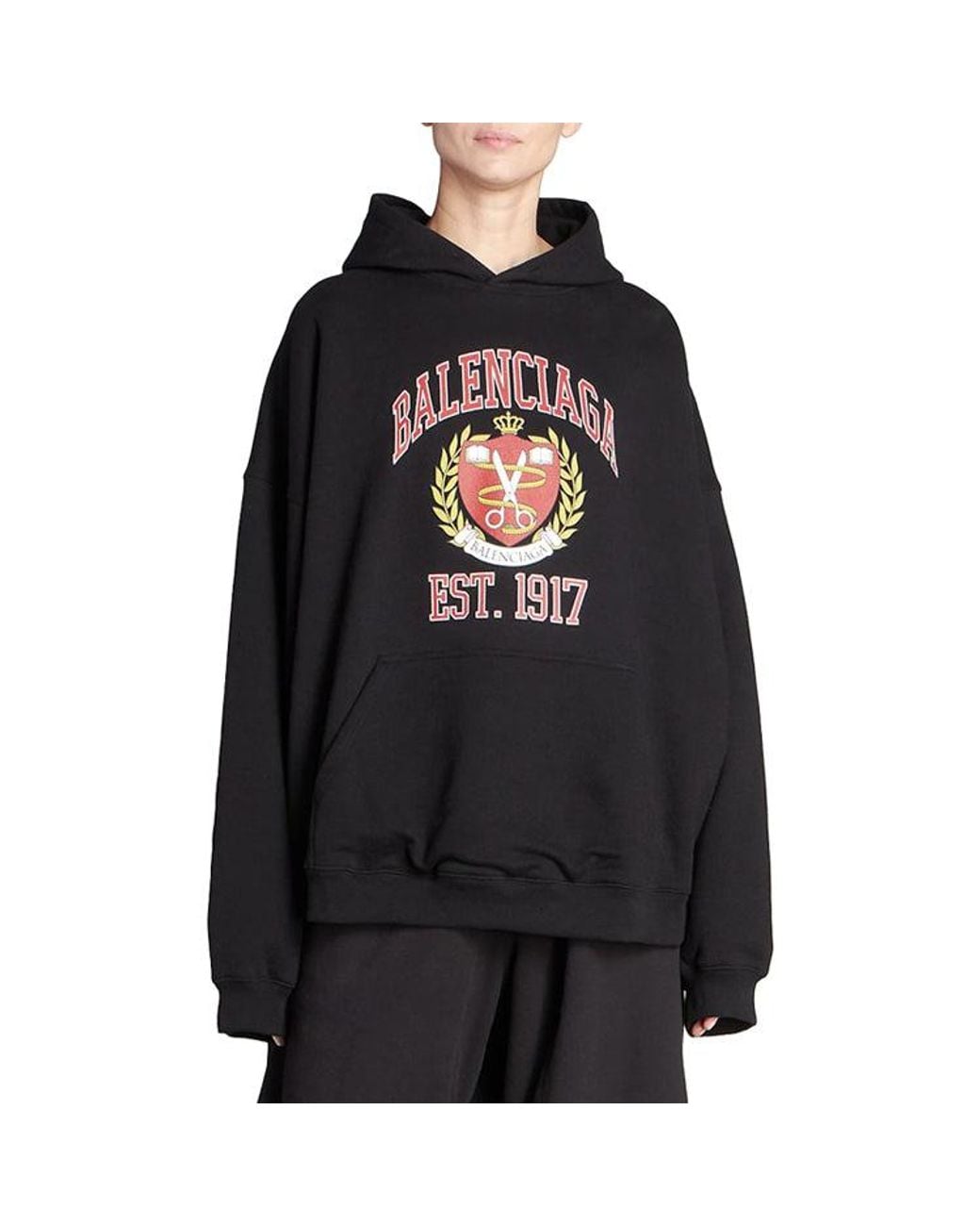 BALENCIAGA パーカー EST. 1917 Balenciaga Est. 1917 College Logo Print Hoodie Wide Fit in Blue