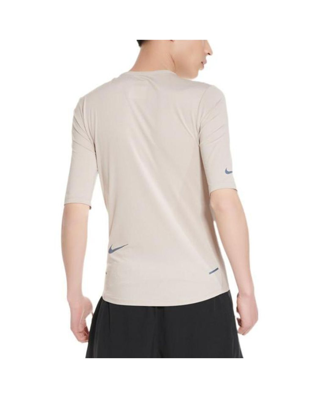 Nike Gray Nueric Printing Haf Zipper Breathabe Running Short Seeve Khaki for men