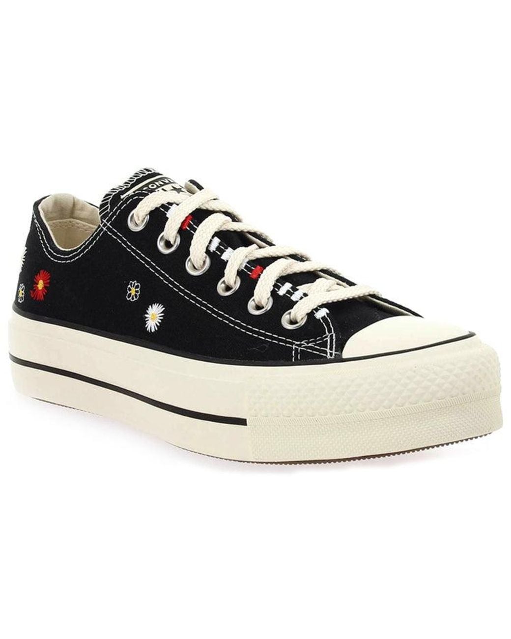 Converse Black (Wmns) Chuck Taylor All Star Lift Low 'Daisy Embroidery